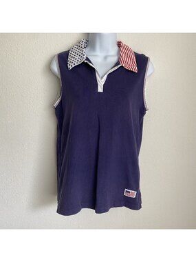 Moving Bleu Women's Medium Golf Tank Top Polo American Flag Patriotic Navy